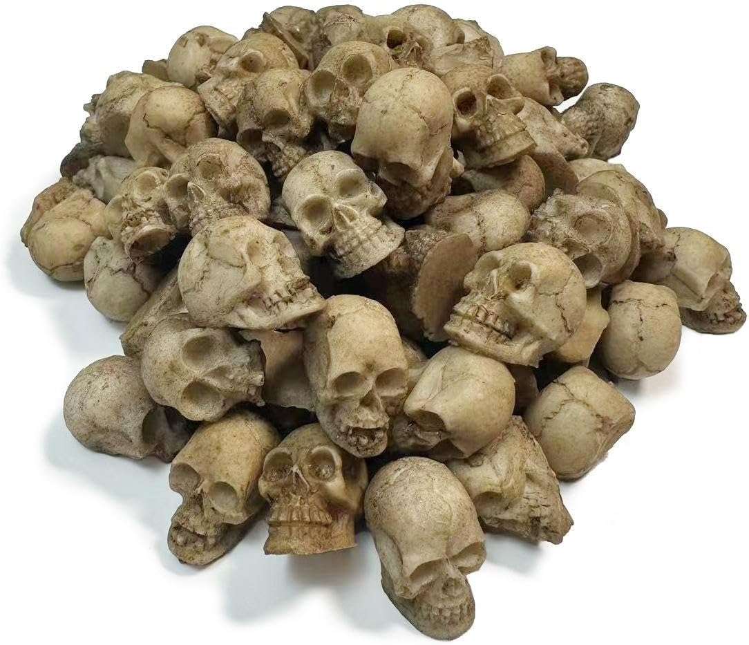 30 pcs Mini Skull Figurine Miniature Skeleton Head Statue Micro Landscape Figure Halloween Cake Topper for Scary Party Supplies 1