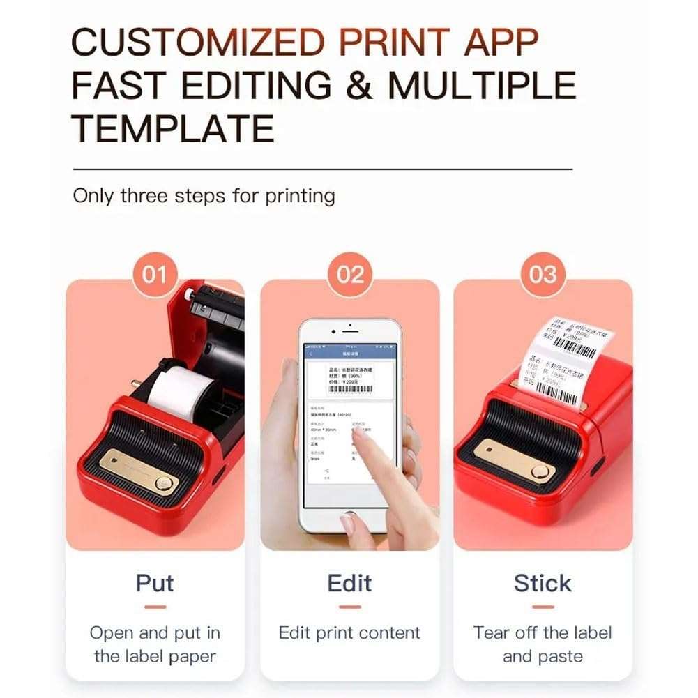 LABNRT Gift Tag Printer, B21 Portable Inkless Bluetooth Christmas Thermal Gift Tag Printer Label Maker Sticker Printer Machine with Tape, Label Printer for Home, Kitchen, School, Small Business(Red) 5