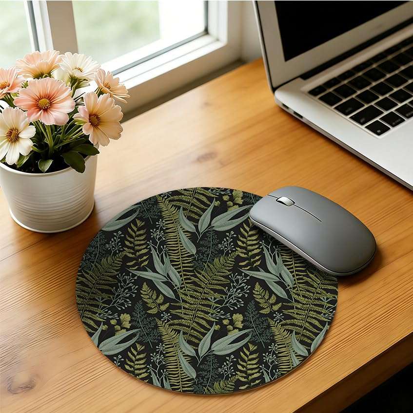 WOOGCHEIR Dark Green Plant Mouse Pad, Vintage Fern Leaves Botanical Cottagecore Mouse Pads for Wireless Mouse Computers Laptop Desk Accessories, Aesthetic Office Supplies,7.9x7.9 Inch 3