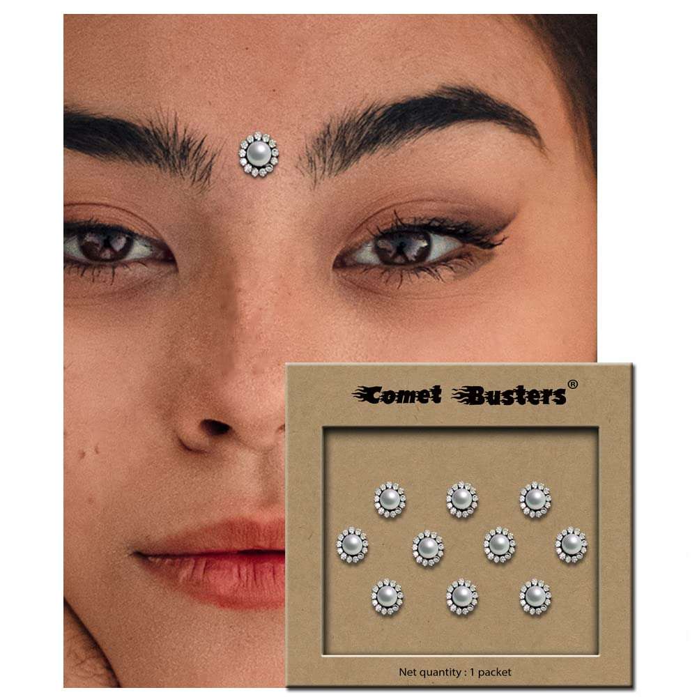 Comet Busters Pearl Bindi With Silver Stone Border (8mm) (BV2000) 5