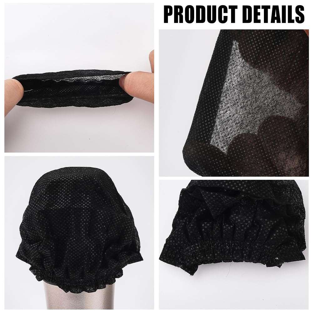 CREATCABIN 100Pcs Black Microphone Cover Handheld Mic Cover Hygienic Non Woven Soft Cloth Microphone Mike Windscreen Protective Small Caps Sleeves for KTV Karaoke Bar News Interview Mic Mike 6