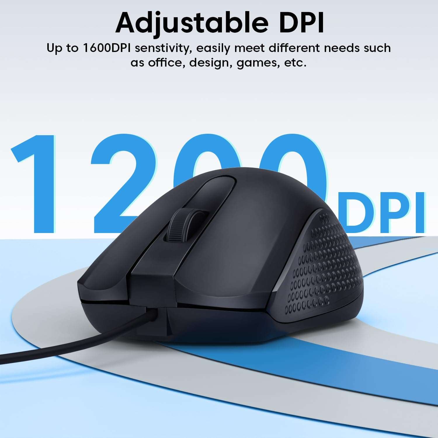 Sounce Pixel Wired Mouse with 1200 DPI Optical Sensor, USB Plug & Play, 1.25M Cable, Smooth Control, 50 Lakh Click Life for Laptop, Desktop & PC (Black) 3