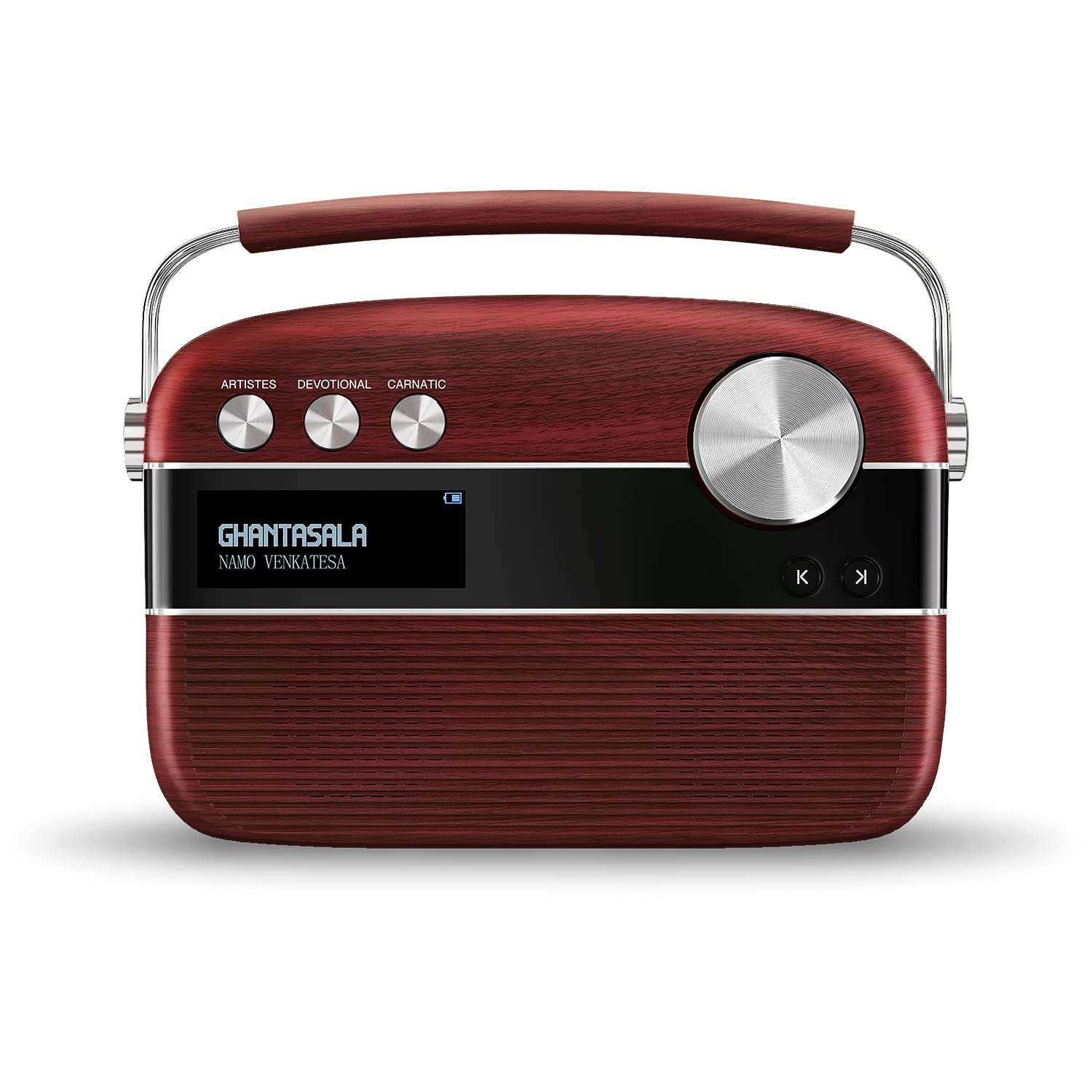 Saregama Carvaan Telugu - Portable Music Player with 5000 Preloaded Songs, FM/BT/AUX (Cherrywood Red)