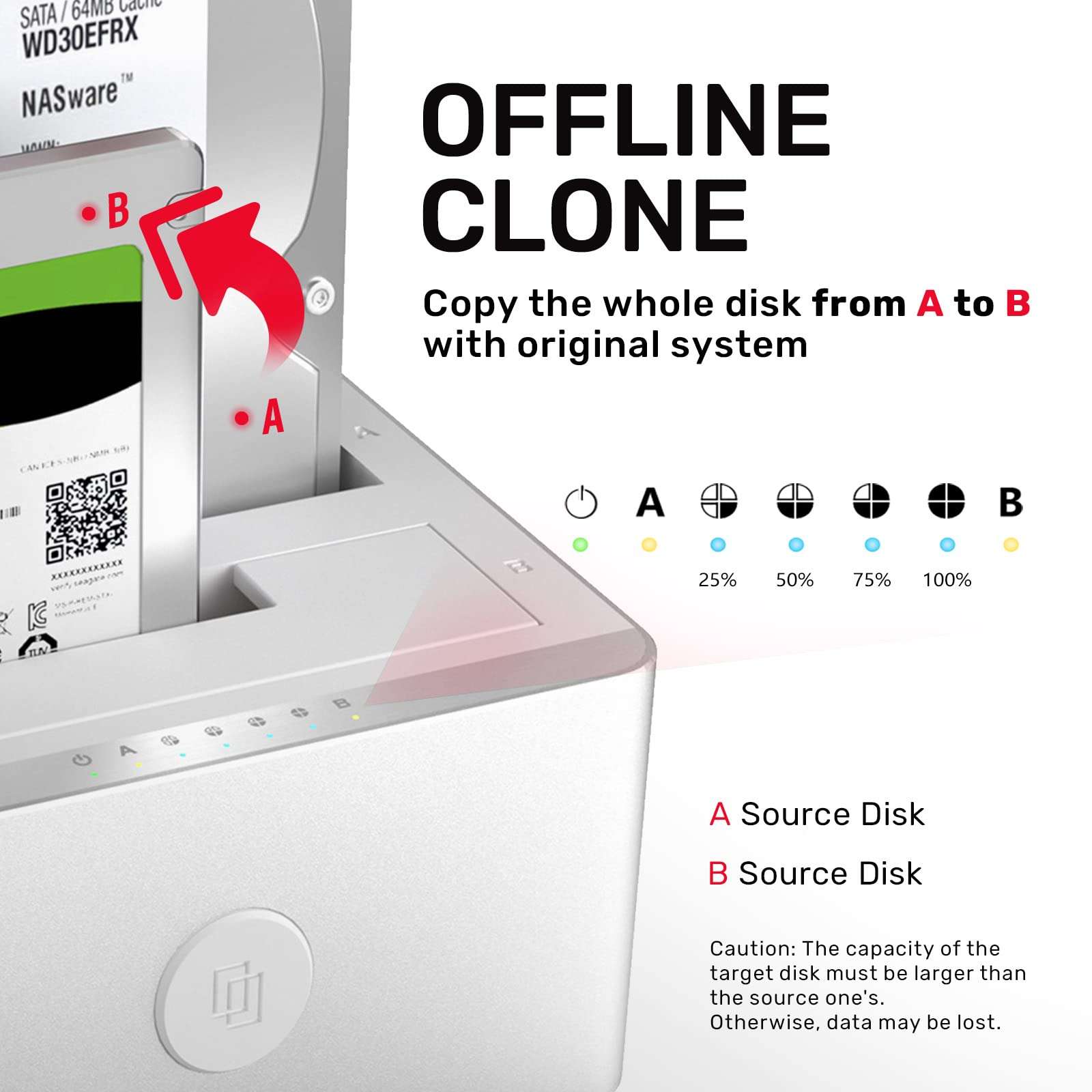 Unitek Aluminum USB 3.0 to SATA Dual Bay External Hard Drive Docking Station with UASP for 2.5 / 3.5-inch HDD SSD, Hard Drive Duplicator/Offline Clone Function (2 x 18TB Support)-Silver 3