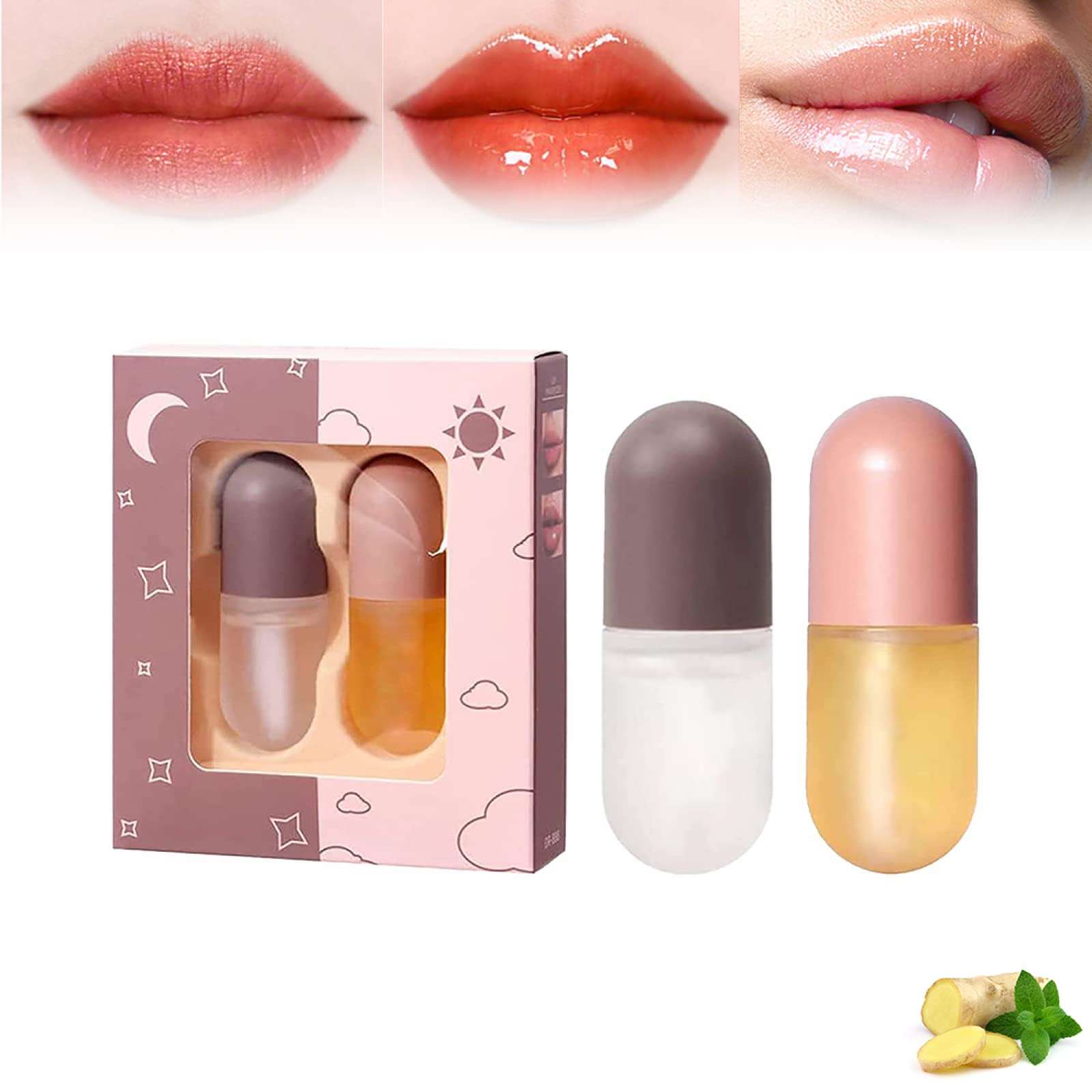 UNQLUX Syrup Cosmetics Lip Plumper, Lip Plumper Set, Syrup Day and Night Lip Plumper, Syrup Lip Plumper Gloss, Natural Lip Plumper and Lip Care Serum, Hydrating & Reduce Fine Lines, A-1 1