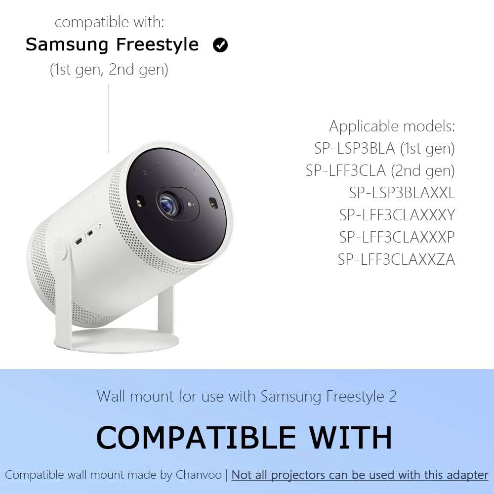 Chanvoo Drill Free Wall Mount Compatible with Samsung Freestyle Projector Ceiling Mount, Freestyle 2 Accessories Steel Wall Mount Shelf (White) 5