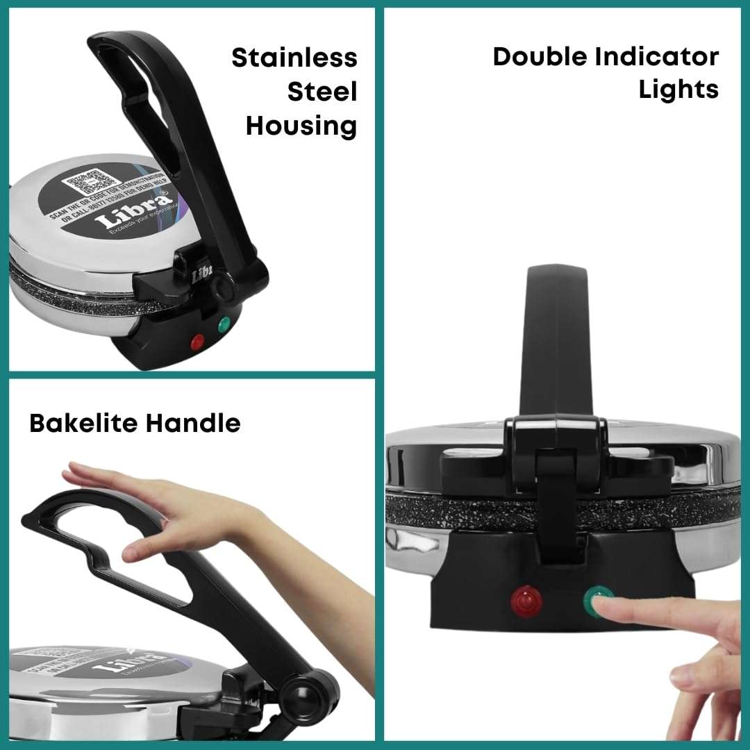 Libra Multipurpose Roti Maker electric automatic | chapati maker electric automatic | roti maker machine with 950 Watts for making Roti/Chapati/Parathas - Stainless Steel 3