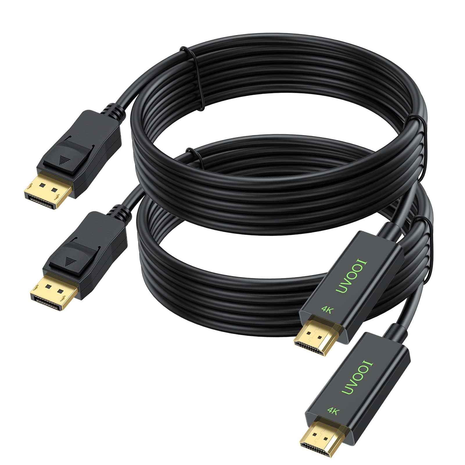 UVOOI 4K Display Port to HDMI Cable 10FT 2-Pack, DP to HDMI Cable Cord 4K@30Hz, 2K@60Hz Monitor Cables DisplayPort to HDMI Compatible with NVIDIA, AMD, Monitor, Projector, HDTV, Laptop, Desktop 1