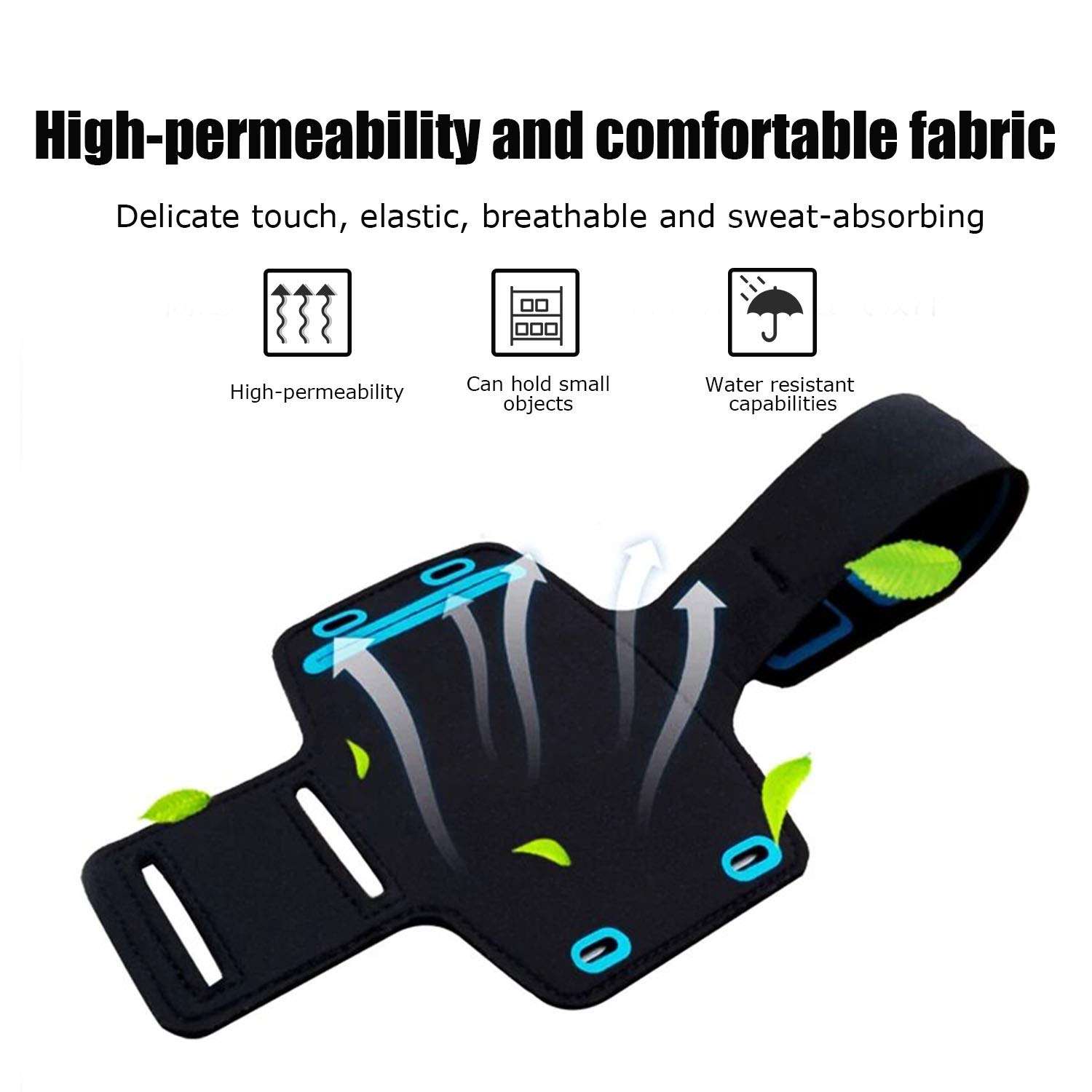 Waterproof Armband Cell Phone Armband Case for iPhone 11,Xs Max,Xr,8+, Samsung Galaxy S10+, S9+,A8+ and other models with Adjustable Elastic Band & Key Holder for Running Walking Hiking(Light Blue) 6