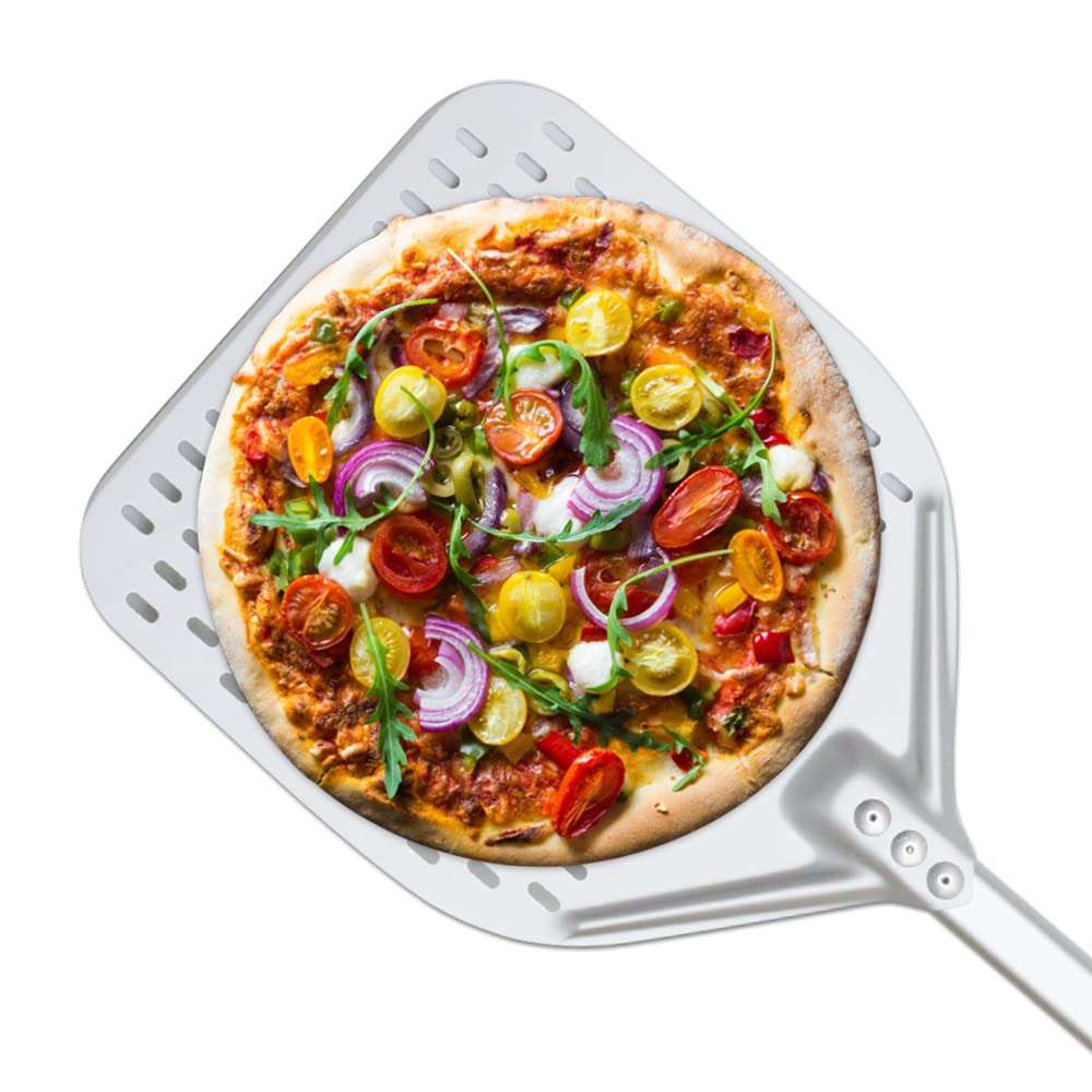 THW® 12"x14" Pizza Peel with 31" Handle | Hand-Finished Professional Aluminum Pizza Paddle | 100% Food-Grade | Non-Stick Baking Shovel for Pizza, Bread, Pastries | Durable Plastic Handle | Silver 5