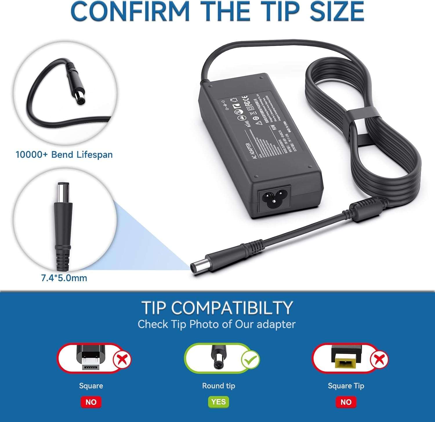 WeFly 90w 19V 4.74A 7.4mm x 5.0mm Laptop Adapter for HP All-in-One Desktop 22" 24" 24DD 24DF 24-DP 24-CB 22-DD DF:24-dd0210 dd0010 24df0040 df0030 22-df0003w df0222 22-dd0210 dd0110 24-dp0160 dp1250 3