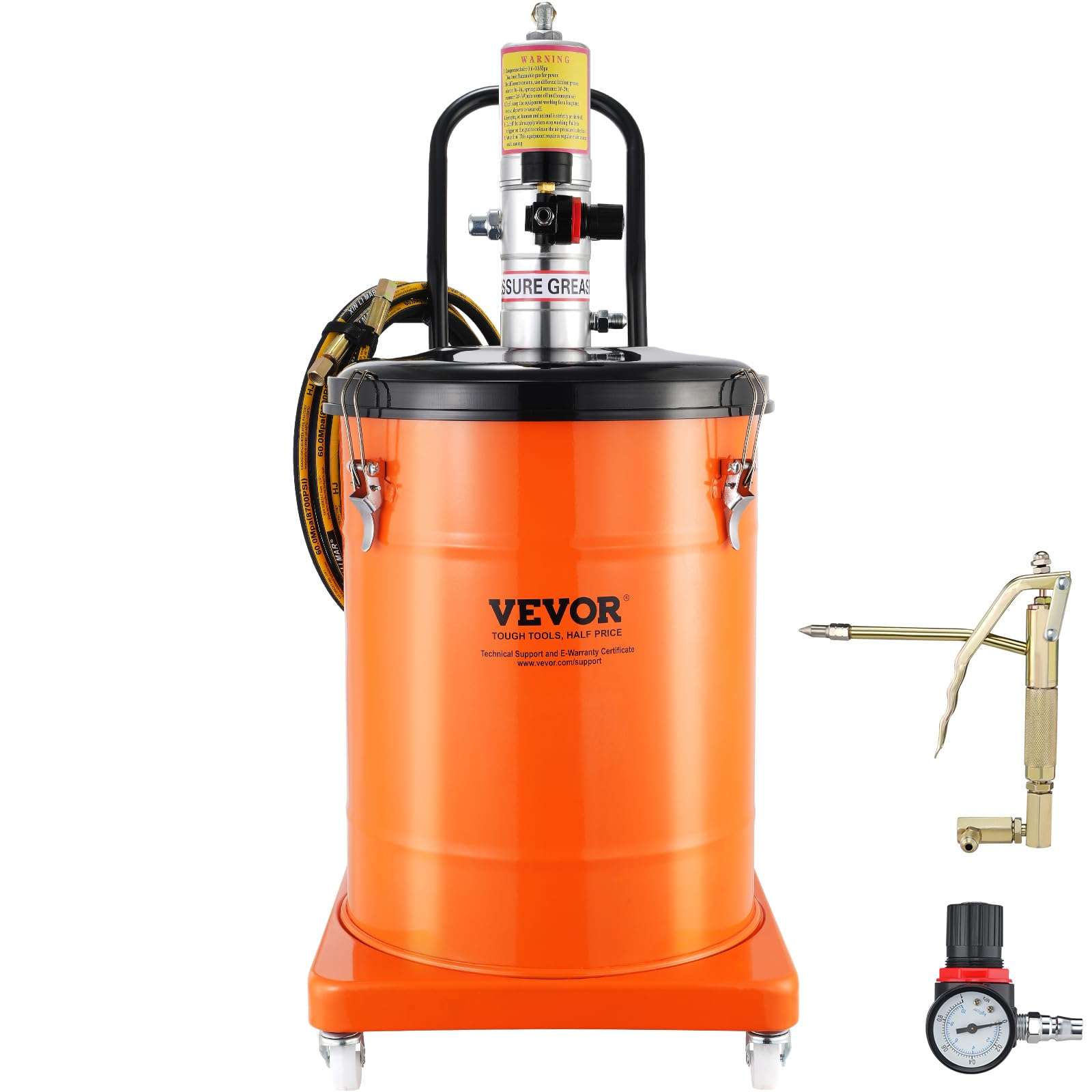 VEVOR Grease Pump, 10.5 Gallon Air Grease Pump with 13 ft High Pressure Hose and Grease Gun, 40L Pneumatic Grease Pump with Wheels, Portable Lubrication Grease Pump 1