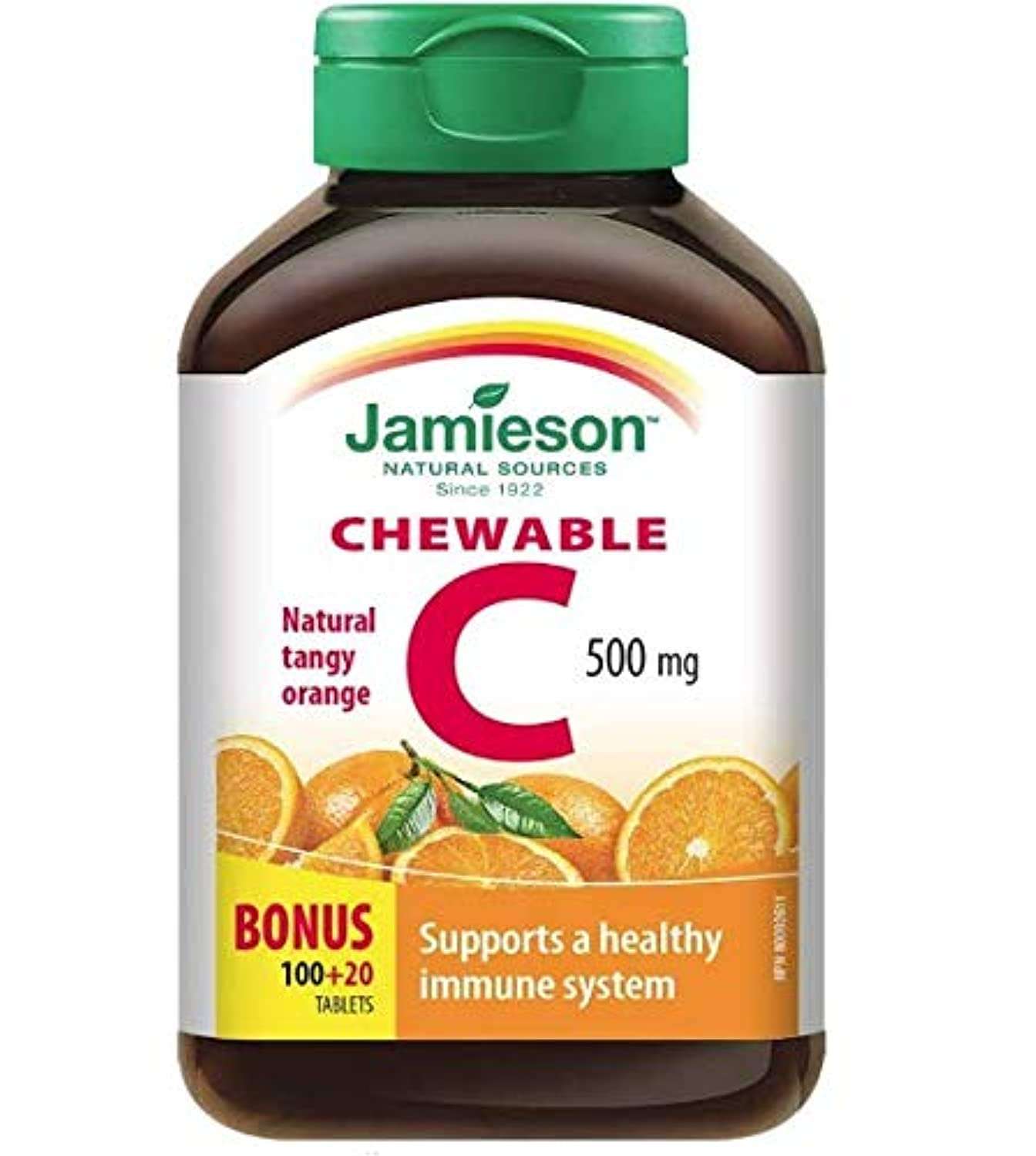 Jamieson Vitamin C Chewable 500 mg - Tangy Orange, 120 tabs Bonus 1