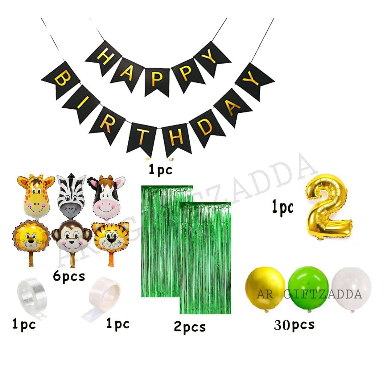 AR GIFTZADDA JUNGLE SAFARI 2ND BIRTHDAY ANIMAL THEME FOIL BALLOONS KIT WITH LION ZEBRA TIGER GIRAFFE MONKEY COW FOIL FOR BIRTHDAYS AND THEME PARTY CELEBRATION DECORATION (Animal Multi theme Kit) 3