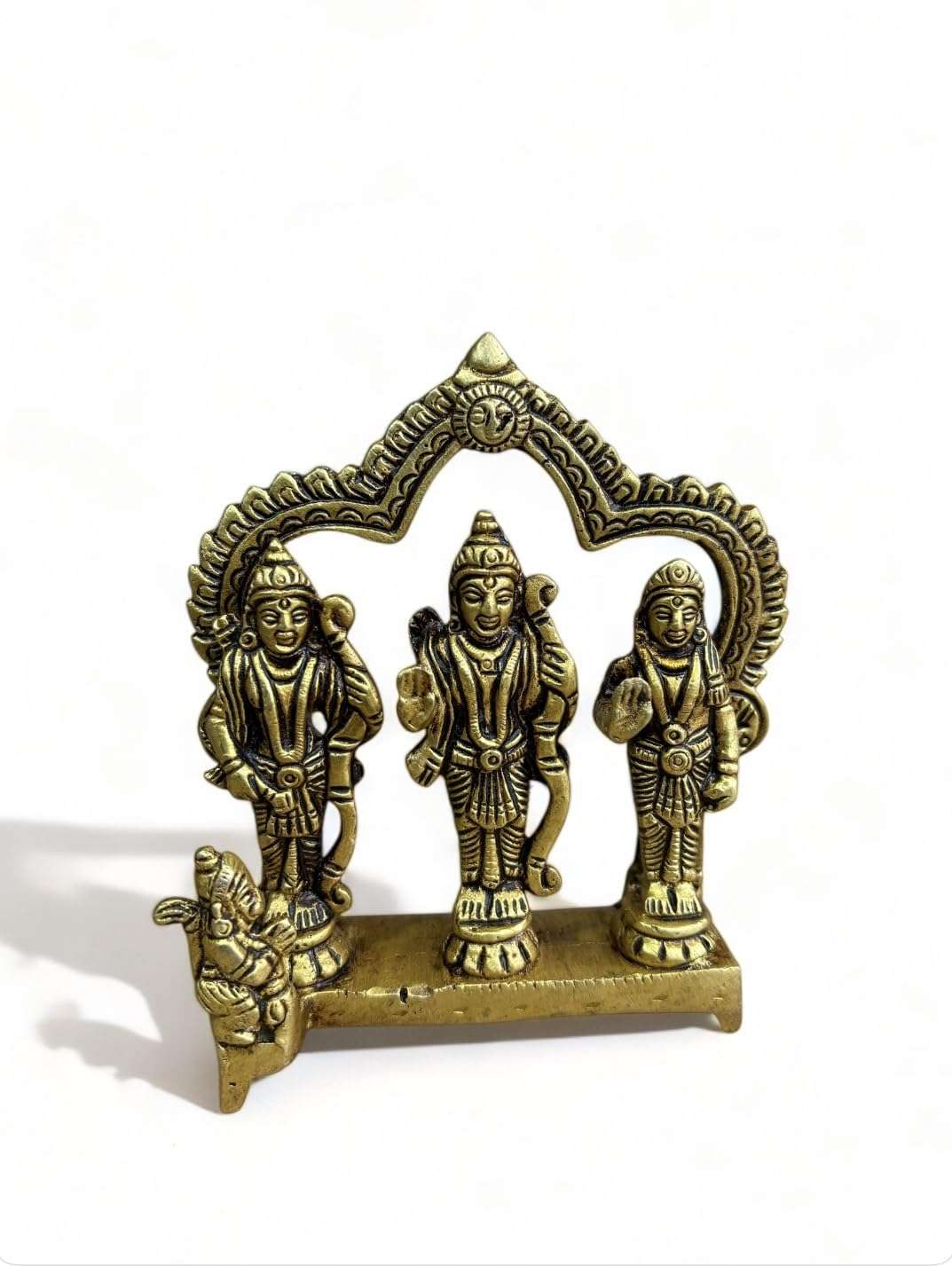 Pure Brass Ram Darbar Murti Ram Darbar Statue for Home Decor and Office Desk Ram Sita Laxman Hanuman Idol for Puja Room Shree Ram Parivar Murti for Gift Pital ram darbar Idols 4.5inch 1