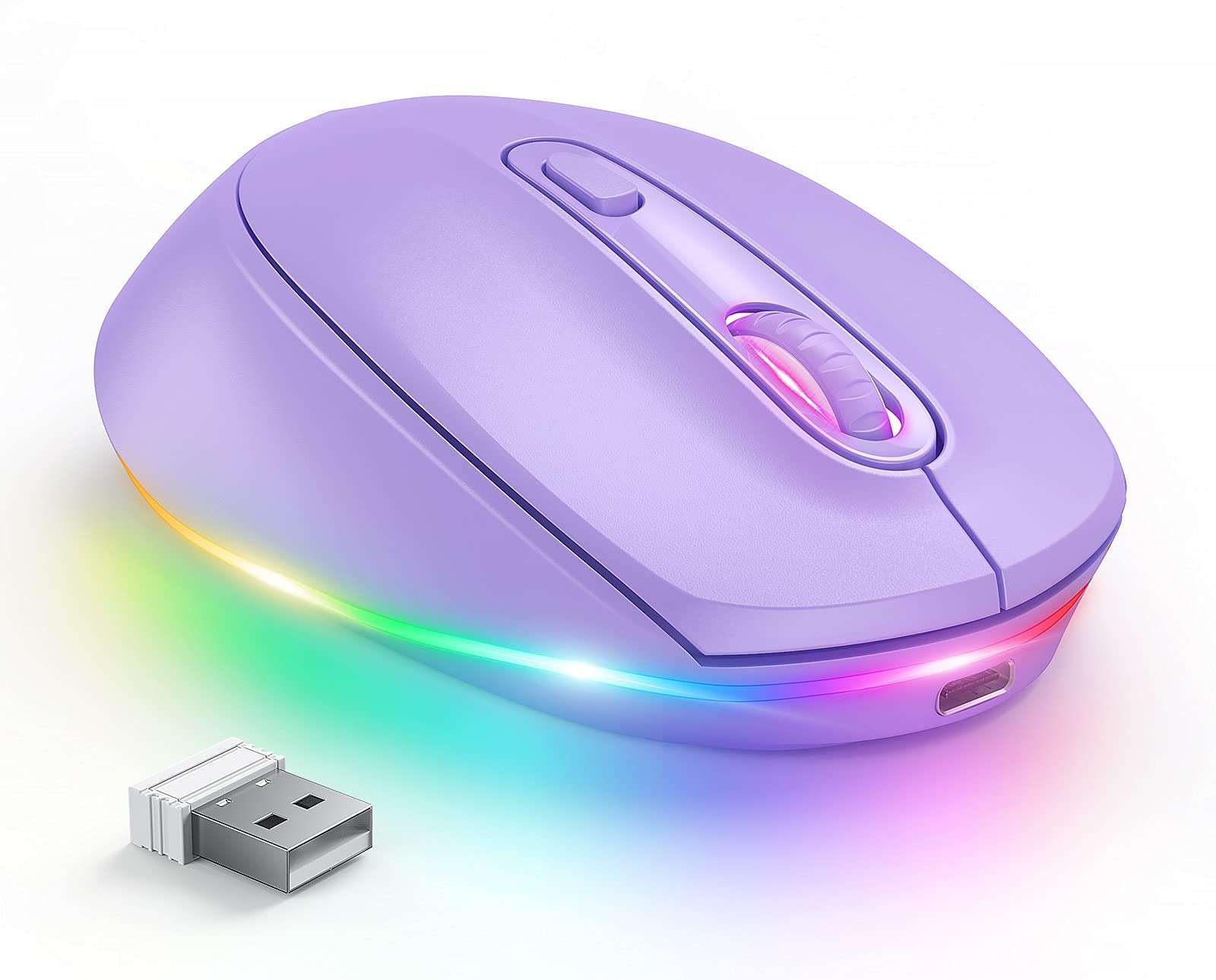 seenda Wireless Mouse, Rechargeable Light Up Mouse for Laptop, Small Cordless Mice with Quiet Click LED Rainbow Lights for PC Computer Kids Chromebook Windows Mac, Purple 1