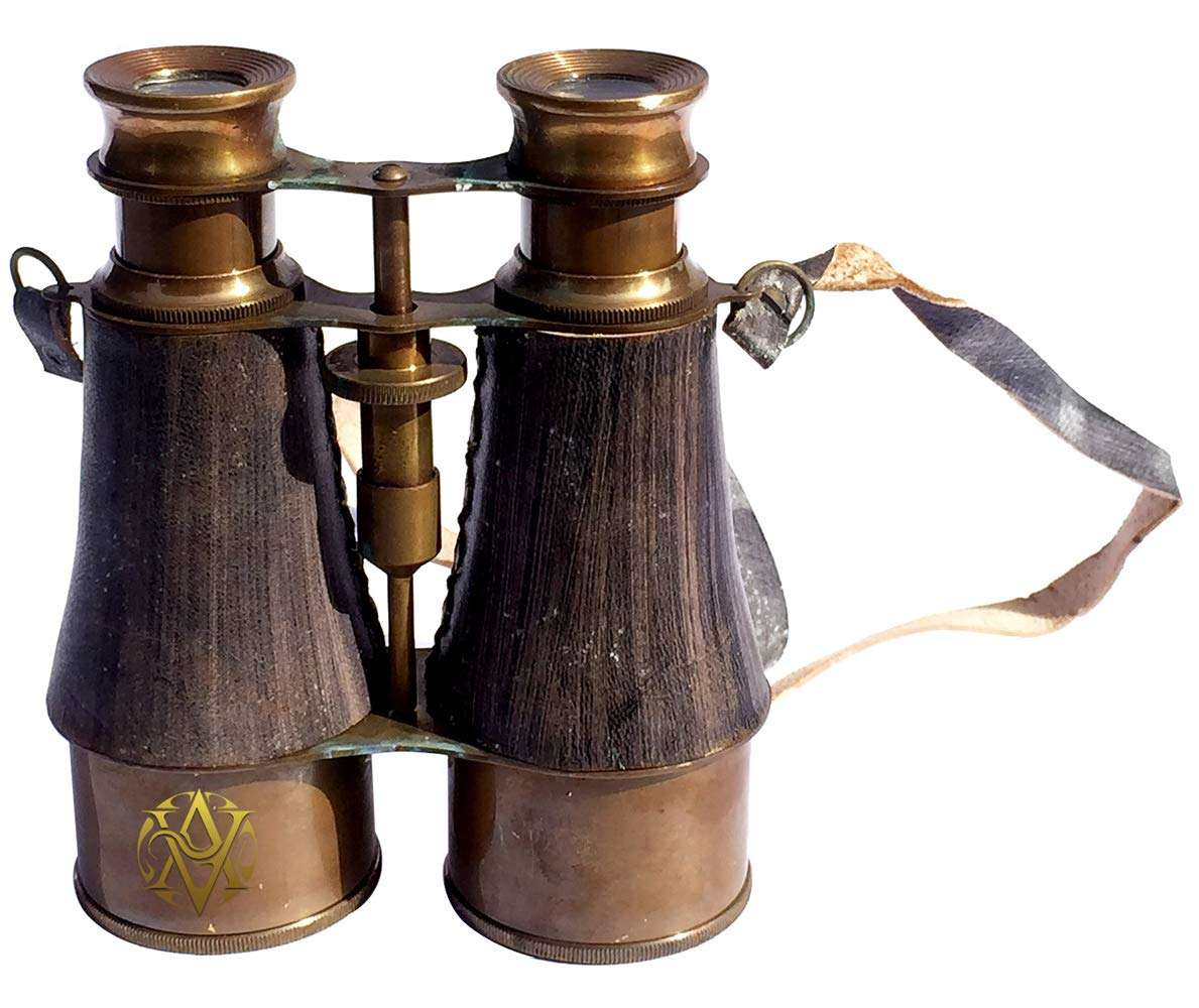 Vintage Brass Binocular Marine Nautical Telescope Leather Cover Strap War Replica Sailor Gifts for Son/Father/Men/Friend 1
