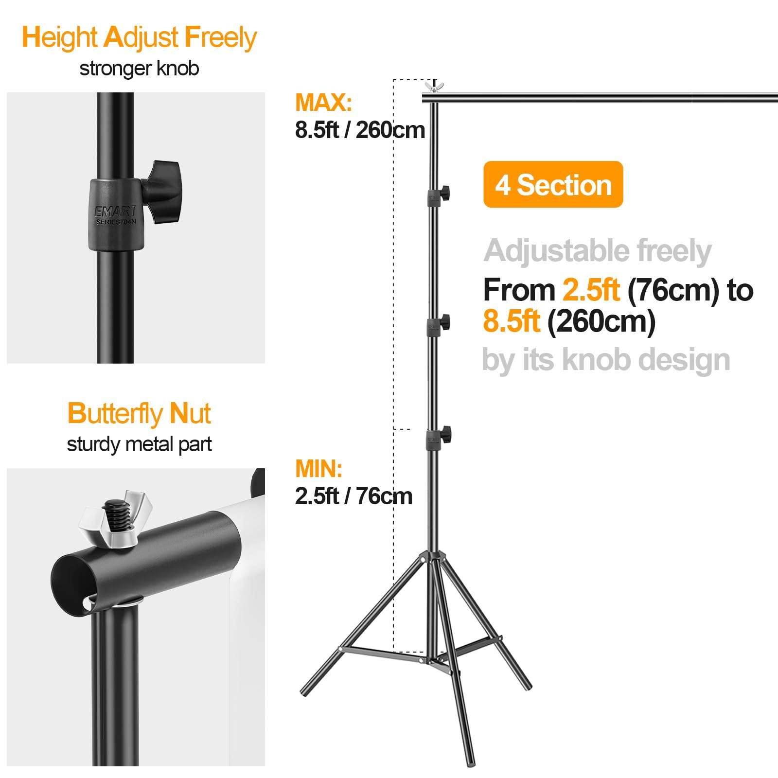 EMART 8.5 x 10 ft Photo Backdrop Stand, Adjustable Photography Muslin Background Support System Stand for Photo Video Studio 3