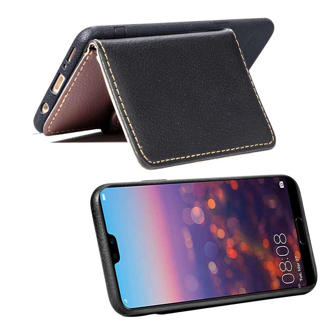 DINGXUEMEI XUEMEI CASE Multi-Functional Leather Cell Phone Cases & Covers Leaf Style Magnetic Leather Case for Huawei P20 Pro, with Holder & Card Slots & Wallet & Photo Frame (Black) (Color : Black) 3