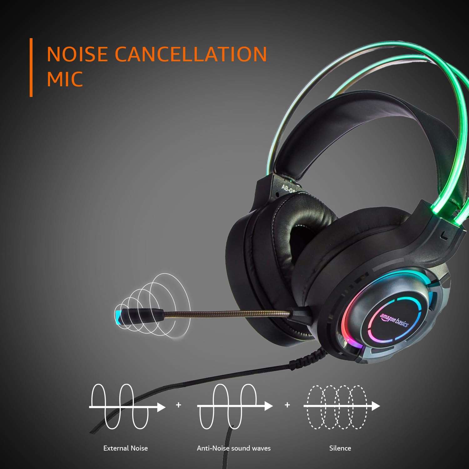 amazon basics RGB Wired Gaming On Ear Gaming Headphone, 2 Meter Braided Cable, with mic, Suspension Design, 3.5mm Connector (USB A only for RGB, Black) 6