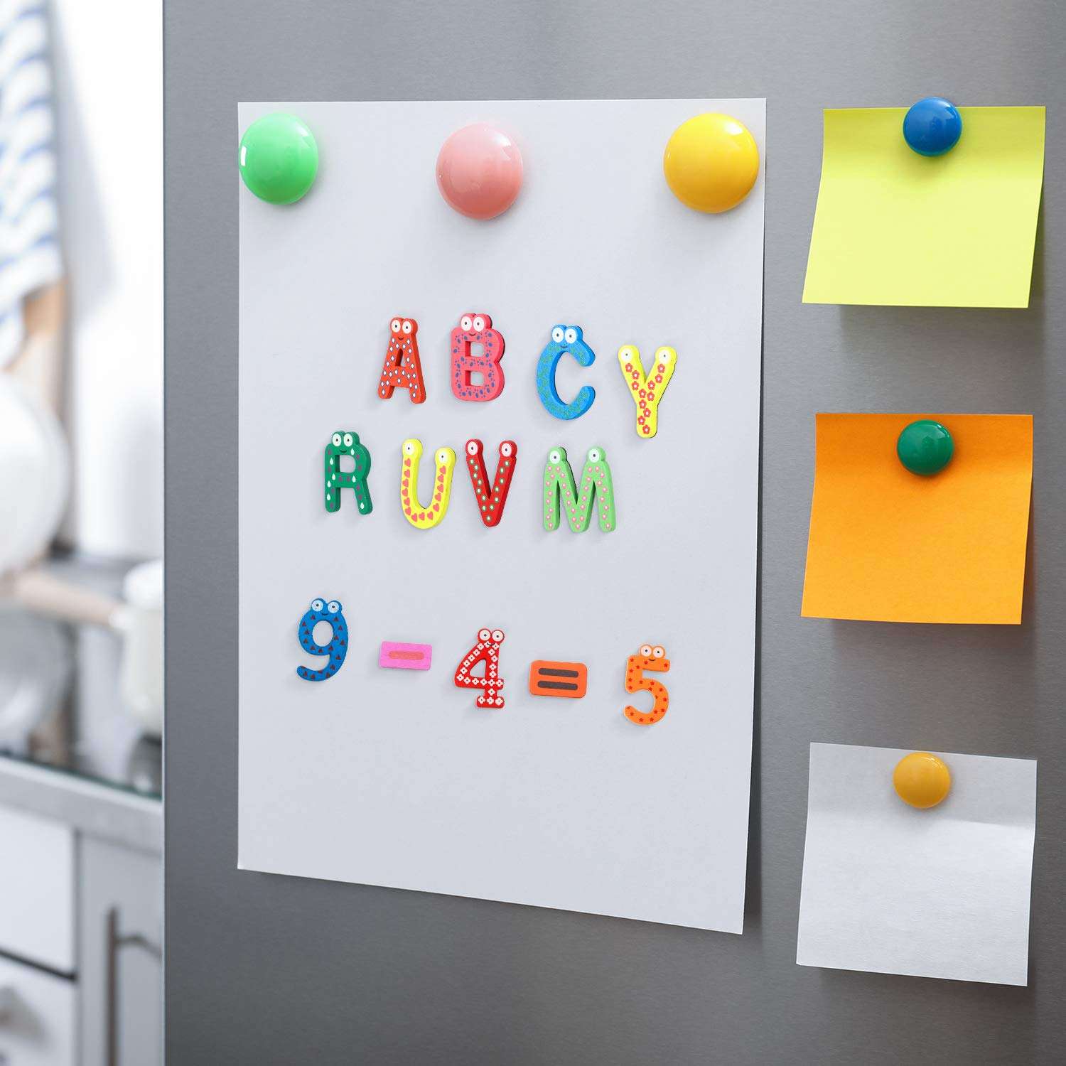 53 Pieces Magnetic Letters Fridge Wooden Alphabet Magnets Novelty Cartoon Animals Numbers Letters Refrigerator Magnets Wooden Fridge Magnet Letters Whiteboard Magnetic Stickers for Learning/Education 6