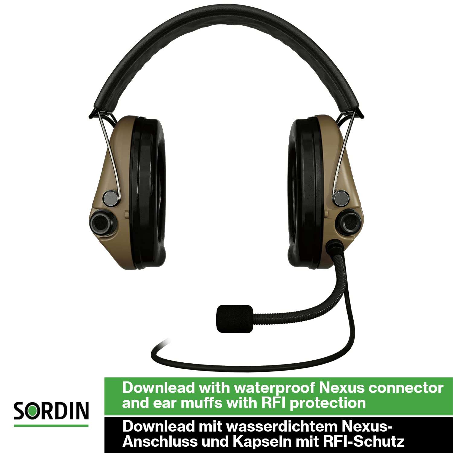 Sordin Supreme MIL CC Active Ear Defenders - Leather Band & Foam Kits - Nexus Radio Downlead - Beige Ear Muffs 6
