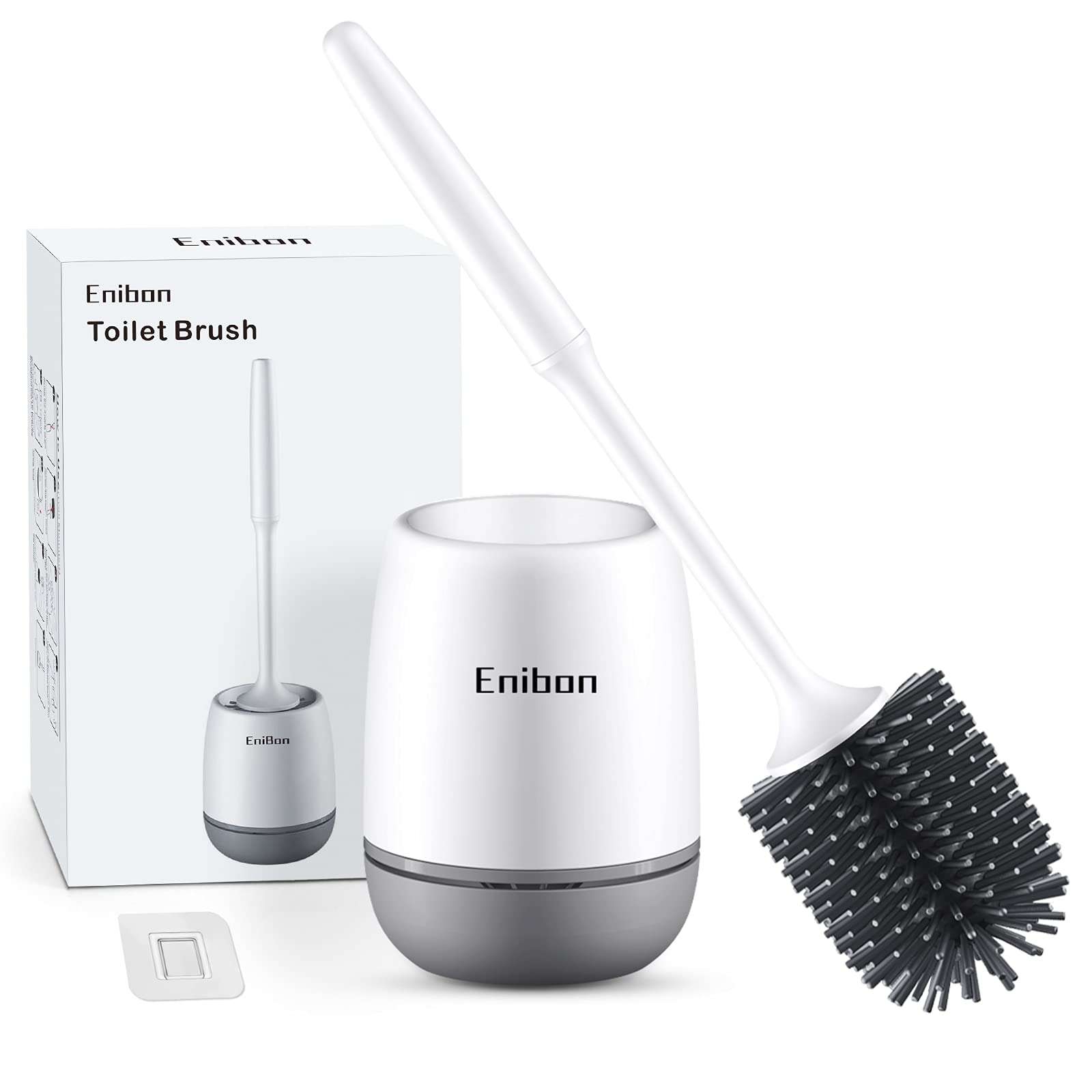ENIBON Silicone Toilet Brush and Holder, Bathroom Toilet Bowl Cleaner Brush with No Scratch TPR Soft Bristles, Vented Holder and Anti-Slip Handle, Wall Mount/Freestanding, Grey