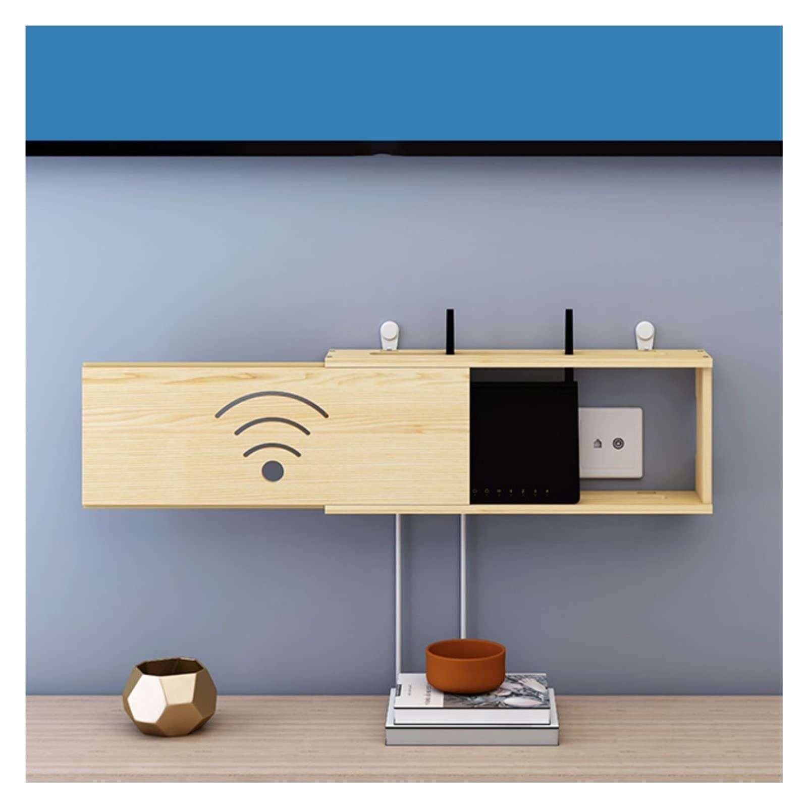 Wood Color Hider Rack Organizer for Wireless WiFi Router Storage Cable Cord Management Box (Color : 40x10x20cm) 1