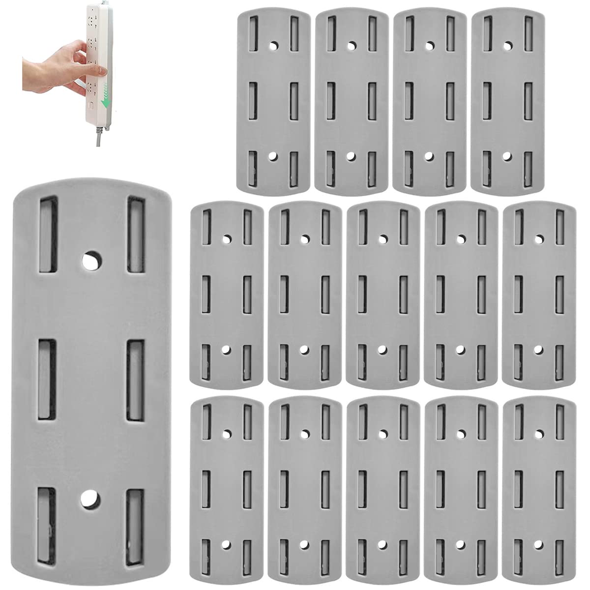 15Pcs Punch-Free Socket Holder, Self-Adhesive Desktop Socket Fixer, Wall Mount Socket Bracket Power Strip Holder for WiFi Router Socket Fixer for Kitchen Home and Office(Grey)