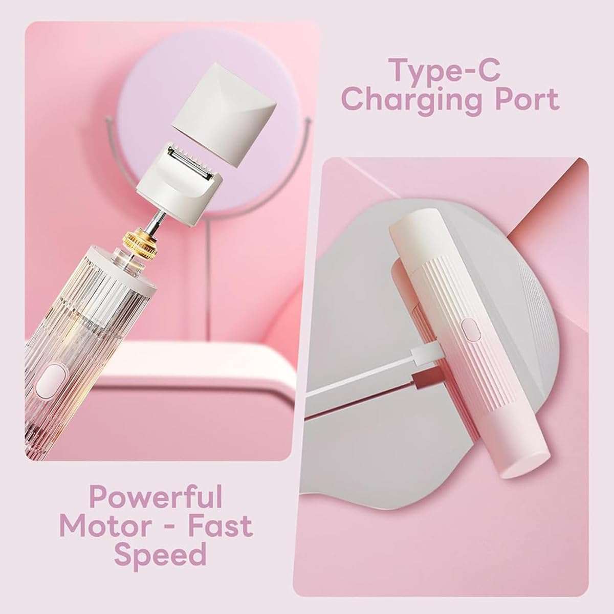 Comfort 2 in 1 Electric Lady Shaver, Dual Head Shaver Women, Bikini Trimmer for Women, Cordless Rechargeable Waterproof Women's Electric Razor Dry/Wet, for Facial Chin Underarm Legs (Purple) 5