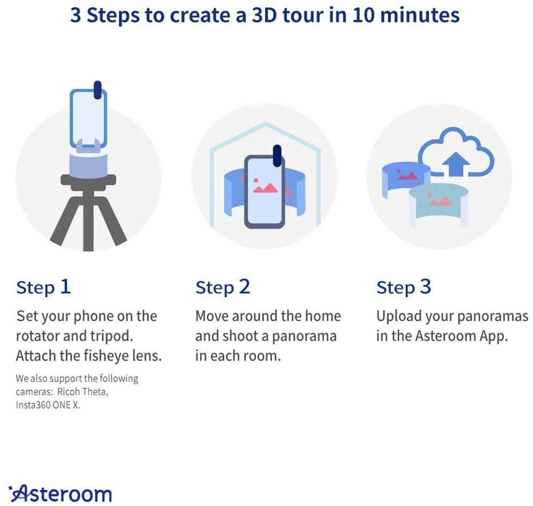 360 Camera 3D Virtual Tour Real Estate Kit + iPhone 12 Phone Case Bundle by Asteroom - 2nd Gen. Gear Includes Digital Camera Rotator, Fisheye Cam Lens, Tripod 5