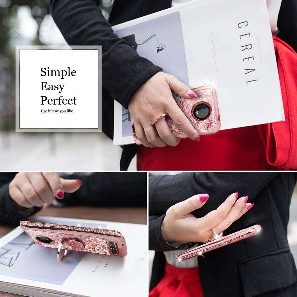 Silverback Moto Z3 Case,Moto Z3 Play Case, Moving Liquid Holographic Sparkle Glitter Case with Kickstand, Bling Diamond Bumper with Ring Stand Slim Protective Motorola Z Play (3D Gen) -Rose Gold W 6