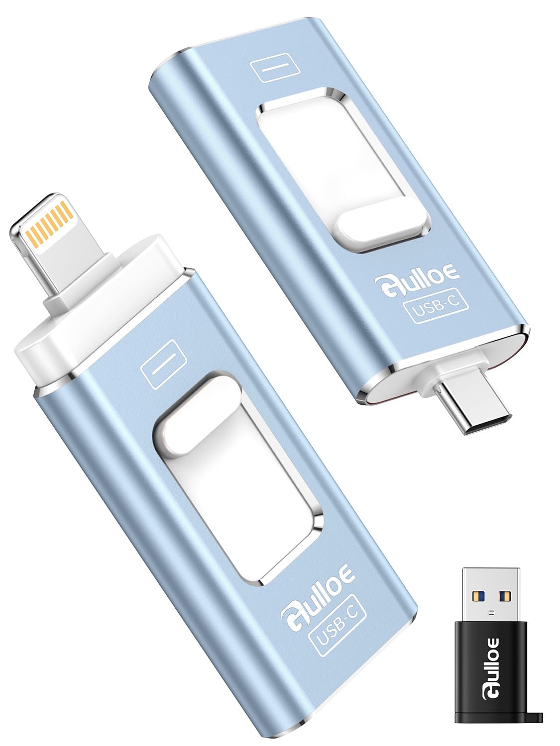 Gulloe 512GB Dual Interface Flash Drive for Phone Storage Photos Videos, Phone USB Backup External Photo Memory Stick - No App Required, Compatible with iPhone, iPad, Android & PC (Mist Blue)
