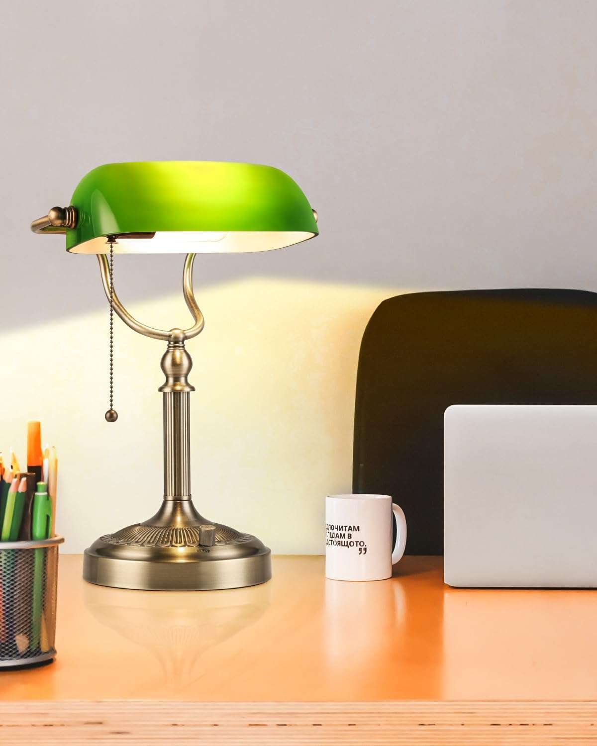 Newrays Green Glass Bankers Desk Lamp, Stepless Dimmable Table Lamp Plug in Fixture for Study, Office, LED Bulb Included 3