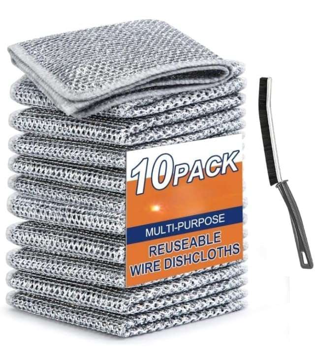 ZOQWEID Multipurpose Wire Dishwashing Rags for Wet and Dry Stainless Steel Scrubber Non-Scratch Wire Dishcloth for Washing Dishes Sinks Counters Easy Rinsing Machine Washable (10, Standard) 1
