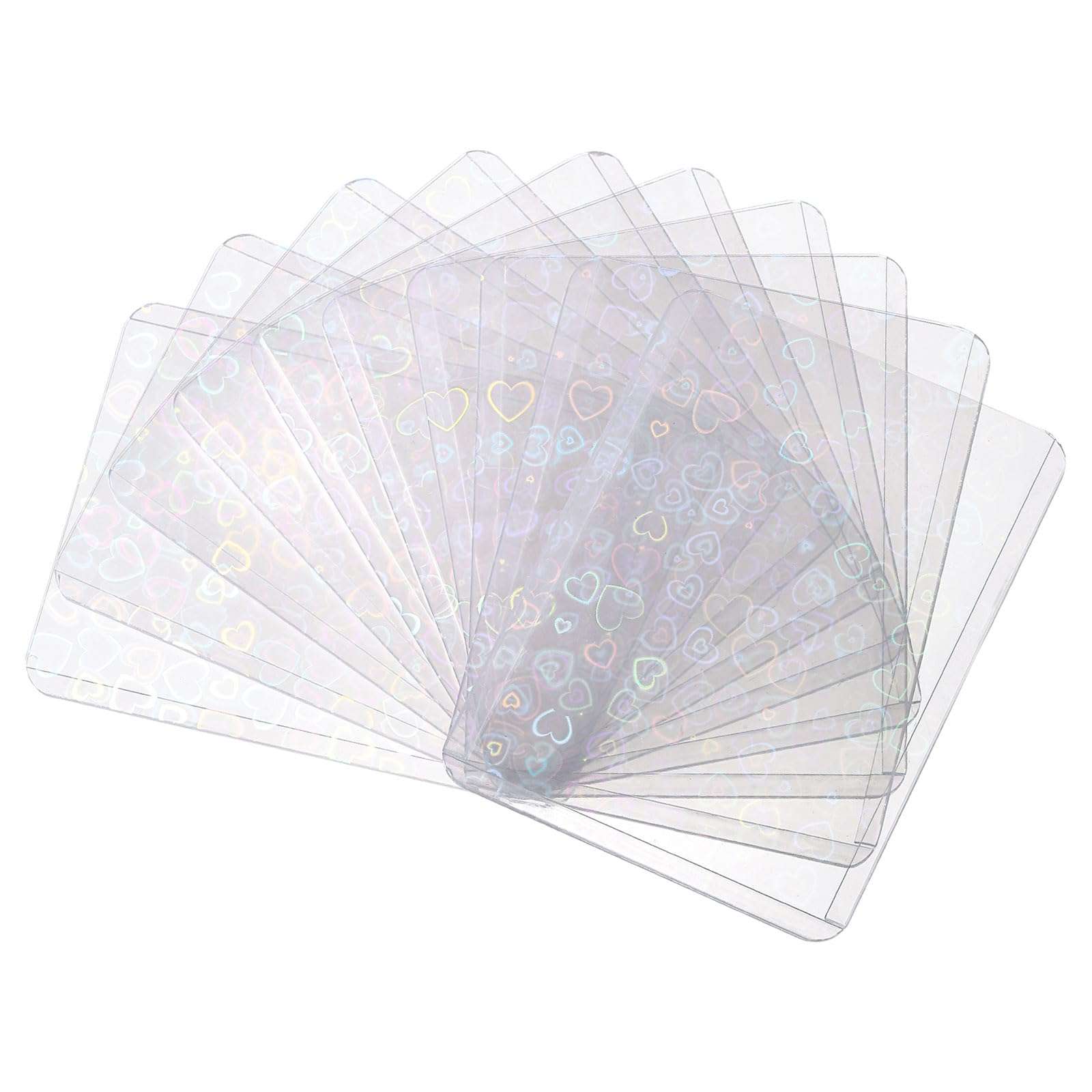 uxcell 10Pcs Photocard Holder, Holographic Clear Card Sleeves, Photo Protector Shield Cover for Trading Cards Decoration, Top Opening Small Heart 1