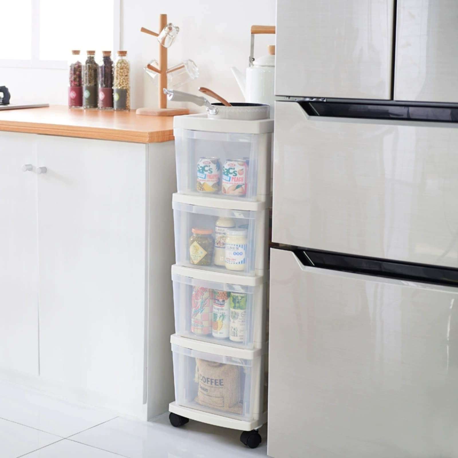 FEMUFOSE Slim Non-metal storage box with Stackable Drawers, Narrow Gap Storage with Wheels, Detachable Plastic Storage for Kitchen, Bedroom, Bathroom, Office 5