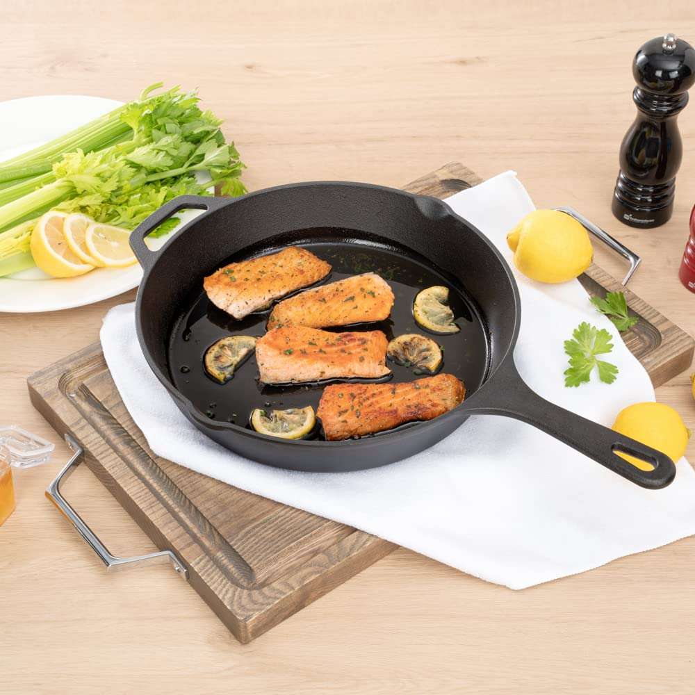 Restaurantware Met Lux 11.75 Inch Cast Iron Skillet, 1 Pre-Seasoned Cast Iron Fry Pan - With Handle, With Pour Spouts, Black Cast Iron Cooking Pan, For Kitchen, For Indoor Or Outdoor Cooking 4