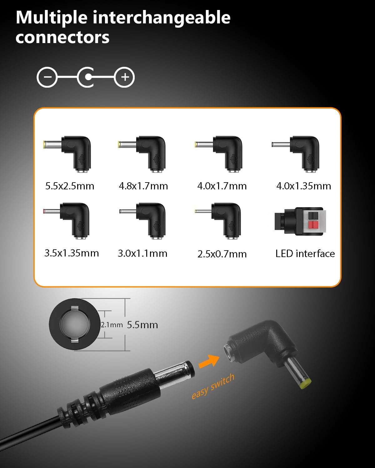 Universal 12V AC/DC Adapter Switching Power Supply with 8 Size Plugs, 24W Replacement Wall Charger Cord for Ultrasonic Jewelry Cleaner/SPS100 Breast Pumps/Portable DVD Player (Adapter+8 Plugs) 5