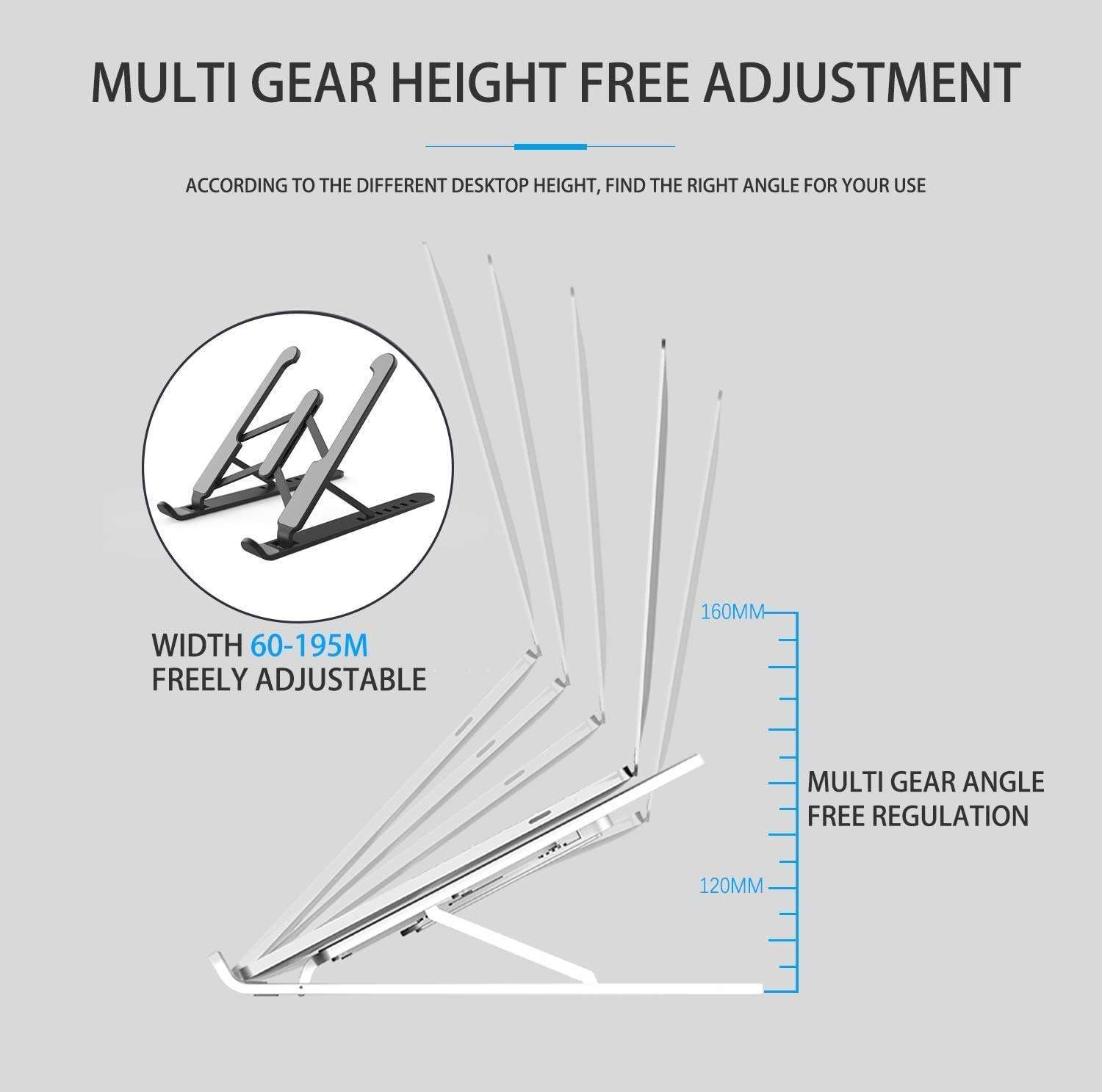 Prakal Laptop Stand, Licheers Portable Computer Stand Plastic Foldable Notebook Stand with 7 Levels Height Adjustment Compatible for 11-17 Inch Devices 5