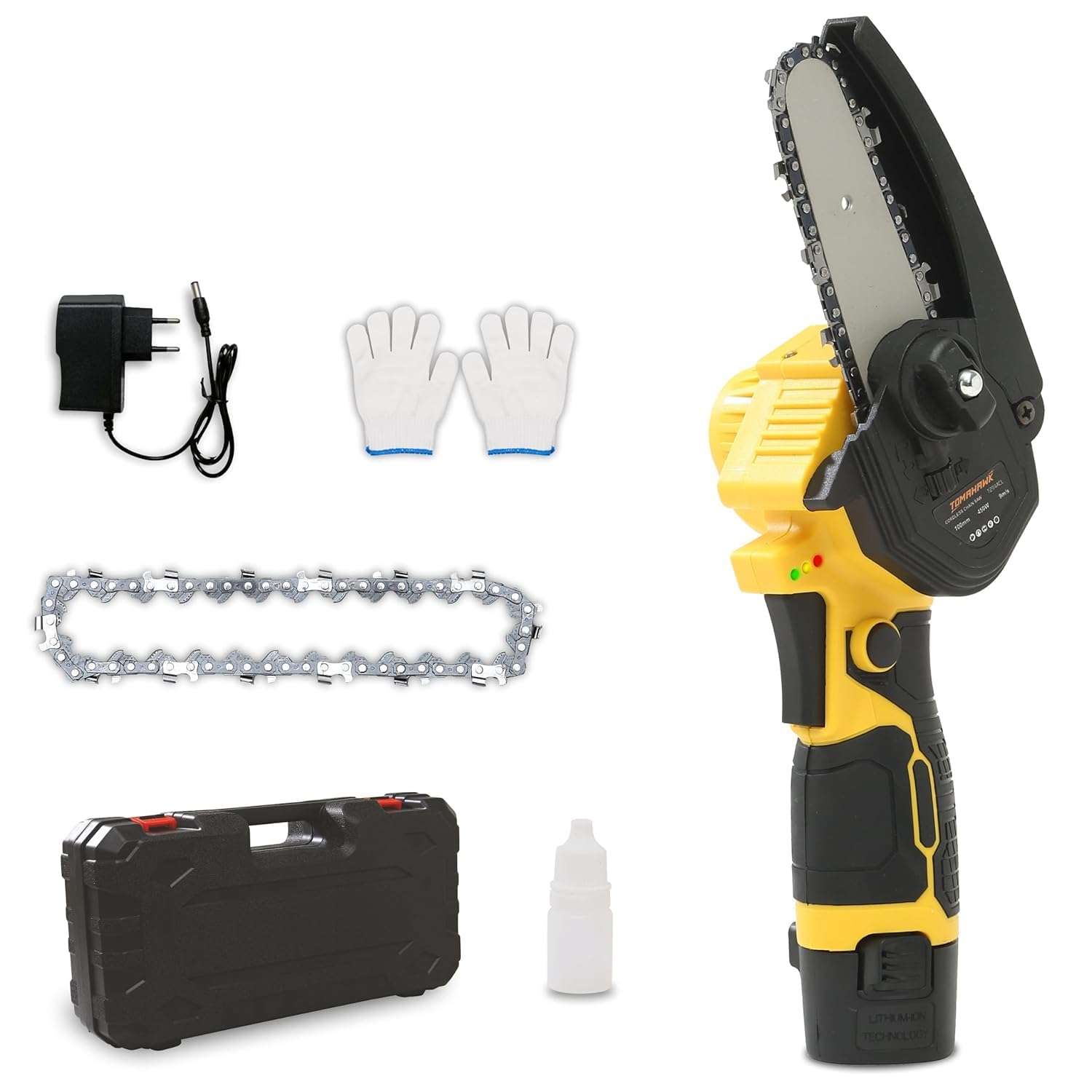 TOMAHAWK® T294A 4 inch/ 10cm Cordless Chainsaw Machine 4-inch | 550W Max Power, 12 Volt - 1.5Ah Rechargeable Battery | Cutting Depth 100mm | Portable Cordless Saw for Gardening, Wood Cutting, Trimming 2