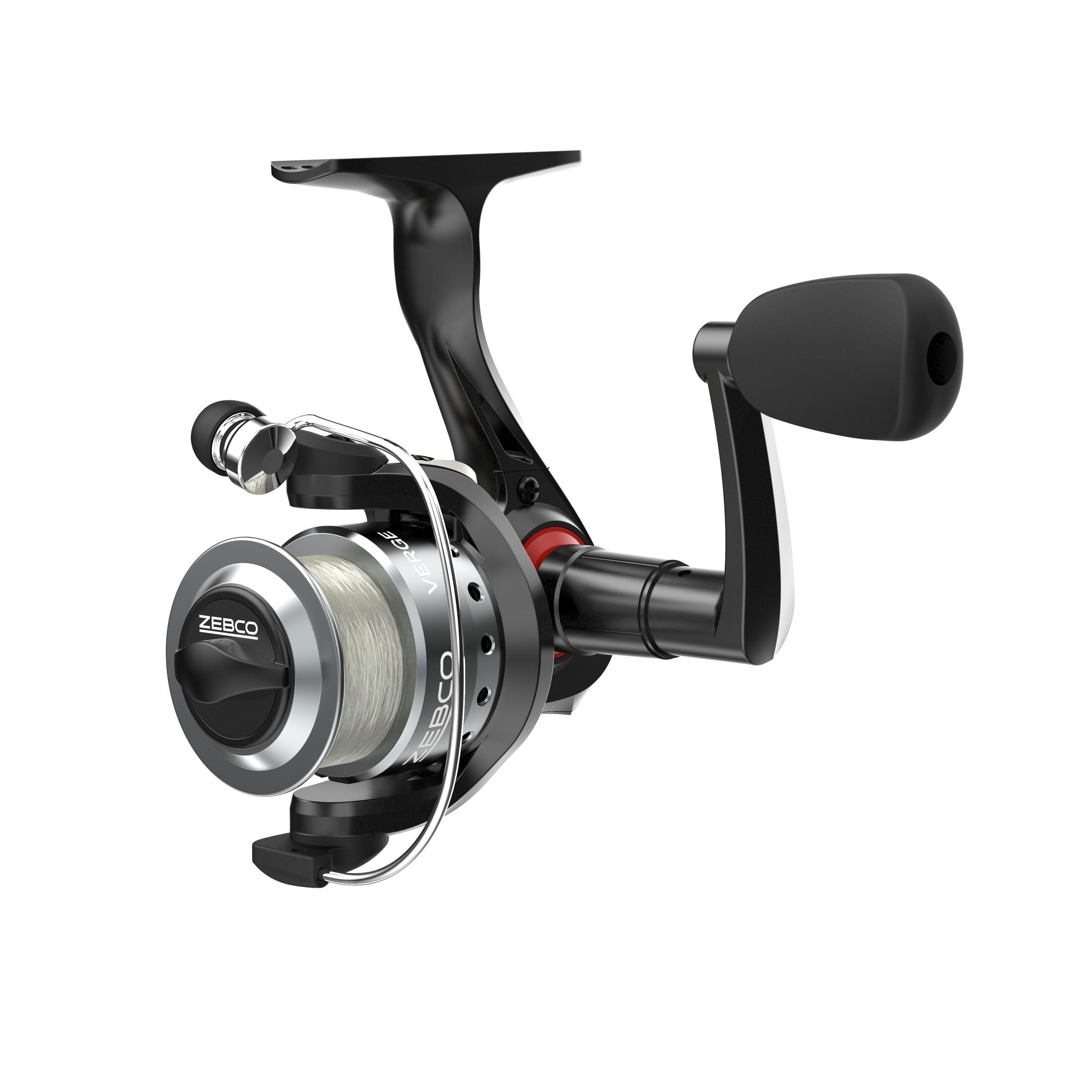 Zebco Verge Spinning Fishing Reel, Size 20 Reel, Right or Left-Hand Retrieve, Pre-Spooled with 8-Pound Zebco Fishing Line, Black (Clam Packaging)