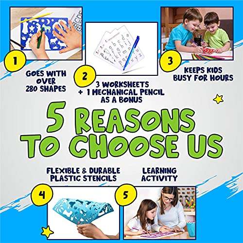 Happy Dueks Stencils for Kids 50 - Piece Set - Kids' Drawing Stencils Craft Kit - A Fun & Educational Toy for Children Ages 3 and Up, Art Kits for Kids - Ideal Birthday Creative Gifts for Boys & Girls 4
