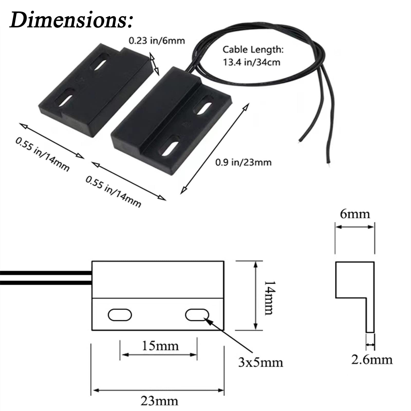 Magnetic Reed Switch,Normally Closed NC Waterproof Magnetic Switch,Micro Alarm Reed Switch 10W 100v 0.5A Magnetic Door Sensor Switch to DC 5V 12V 24V Lights（2 Pack） 2