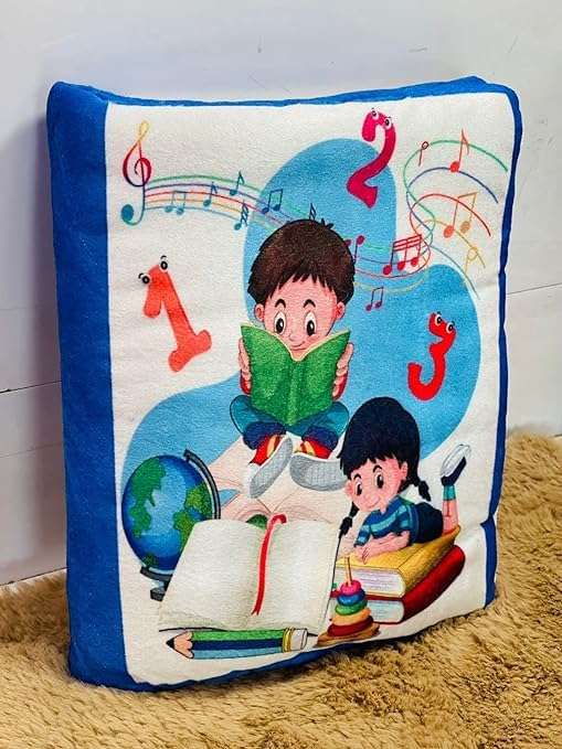 NISHOMES CartoonPrinted Learning Cushion Pillow Book for Kids 2 Languages ​​to Learn - English and Hindi, Soft Fabric Cloth Books, Developmental Books for Kids Boys and Baby Girls 3