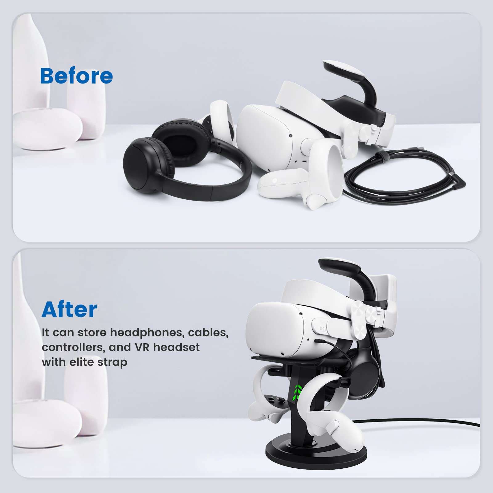 Lampelc Headset Charging Dock, VR Display Stand for Meta/Oculus Quest 2, Controller Grips for Oculus Quest 2, Extended Silicone VR Grips Cover Protector with Battery Opening 4