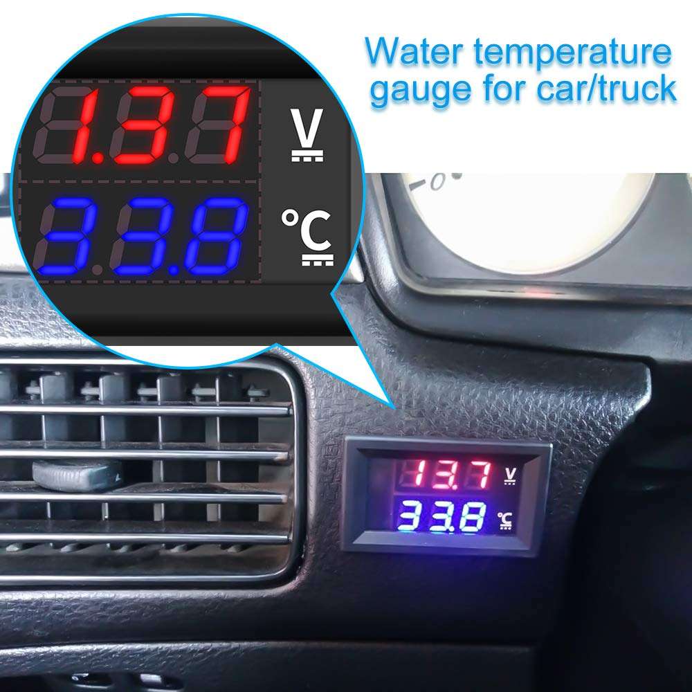 Temperature Gauge Sensor for Car, Icstation DC 4-28V Digital Temperature Meter with NTC Waterproof Probe -50~125℃ Digital Thermometer for Reptile Tank Thermostat Regulator for Vehicle 6