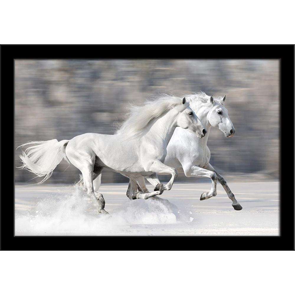 ArtzFolio Two White Horses In Winter Paper Poster Black Frame | Top Acrylic Glass 13 x 9 inch (33 x 23 cms) 4