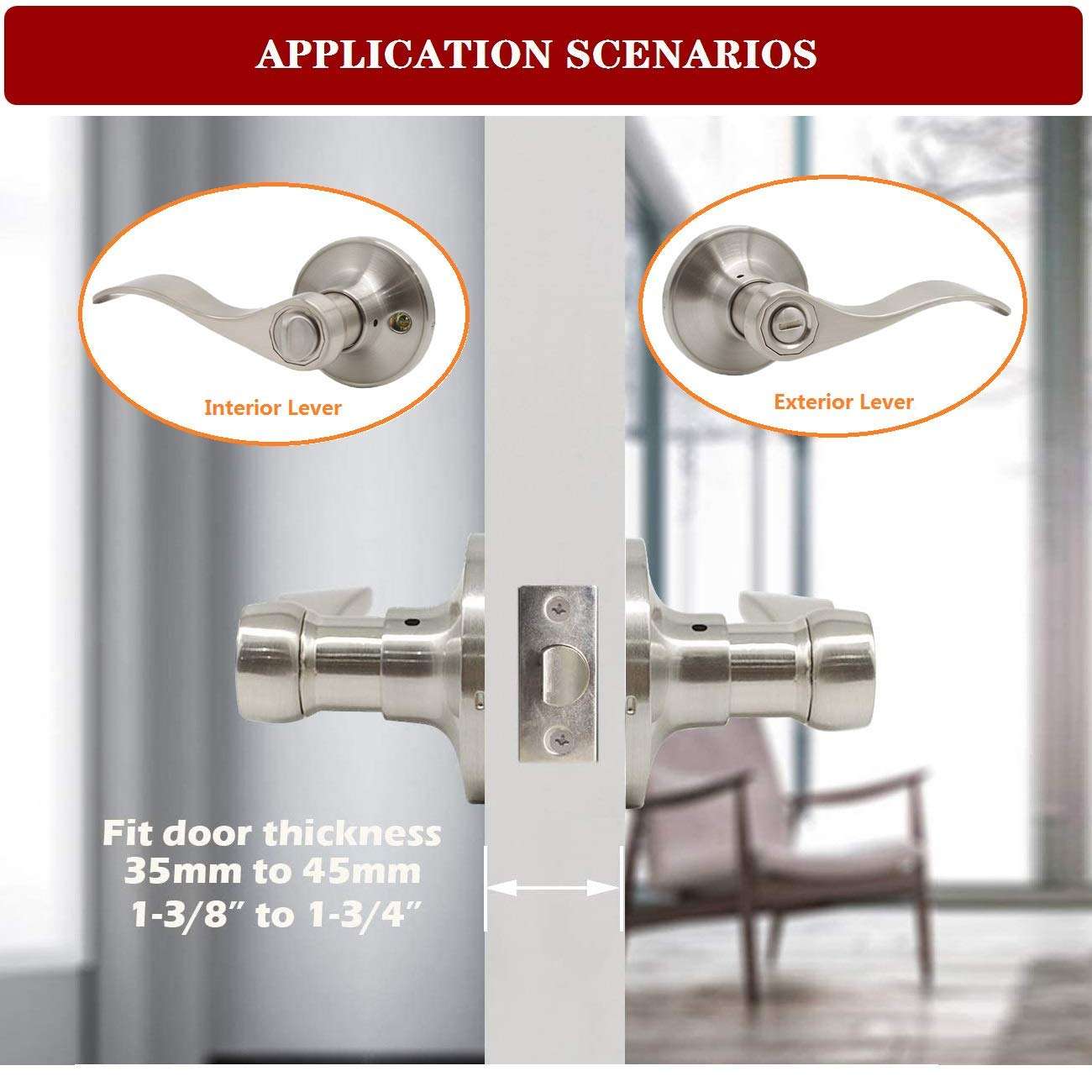 STIANC 6 Pack Privacy Door Lever Handle- Interior Door Handles-Bedroom/Bathroom Lever Door Handle Satin Nickel, High-Strength Design 3