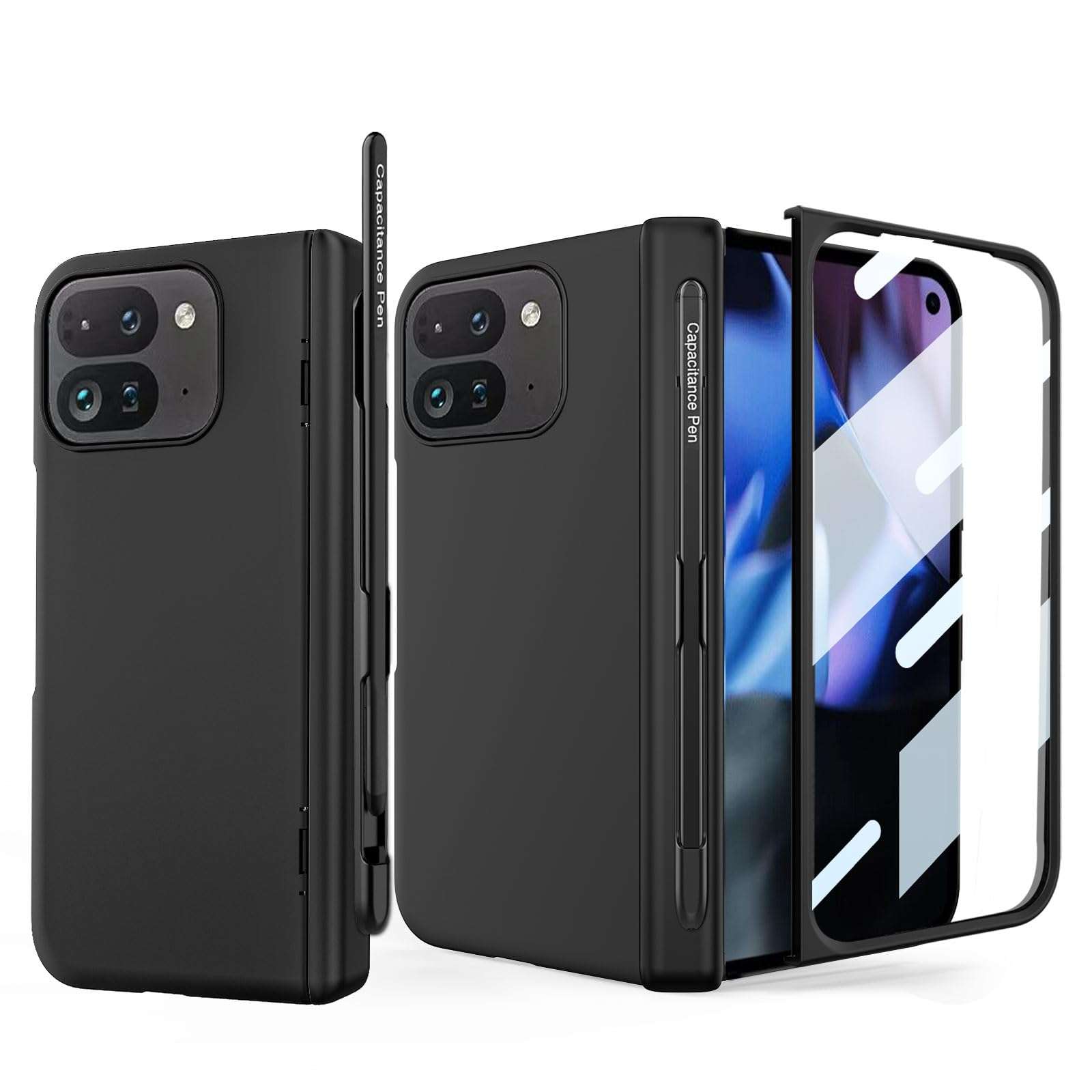 liuziyi for Google Pixel 9 Pro Fold Case, Include Stylus and Detachable Pen Holder, Built in Screen Protector, Semi-auto Hinge Protection, Camera Protection, Phone Cover 5G 2024 - Black 1